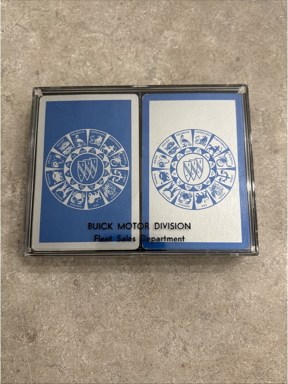 Vintage Buick Zodiac Playing Cards In Plastic Case MCM Blue Silver Complete